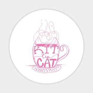 Kitty Cat - Tea Lover Lettering Art - Visual Pun - Mug - Light Pink Line Art Magnet